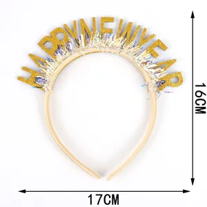 New Year gold glitter headband with colorful tinsel party hair hoop for festival celebration