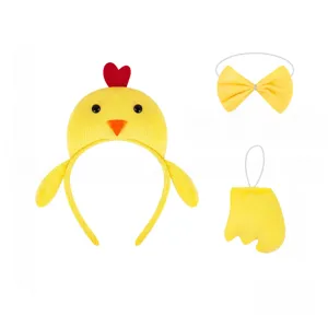 Détail de l'ensemble d'accessoires de costume de poussin en peluche avec serre-tête.