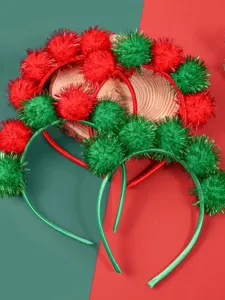 Christmas tinsel pom pom headband festive party hair hoop cute holiday dress up accessory