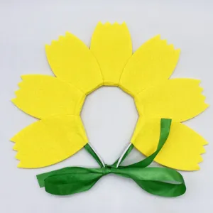 Children felt sunflower headband with green ribbon bow for performance party hair accessory