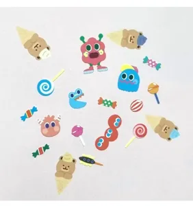 Cute cartoon bear and candy monster decorative stickers for journaling and DIY crafts.
