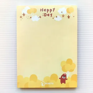 Cute Korean BONITO yellow balloon bear memo pad, 60 sheets sticky note for daily writing.