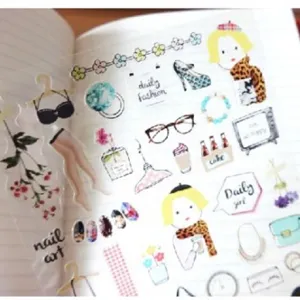 Korean cute fashion girl PVC waterproof stickers for phone decor journaling and scrapbooking.