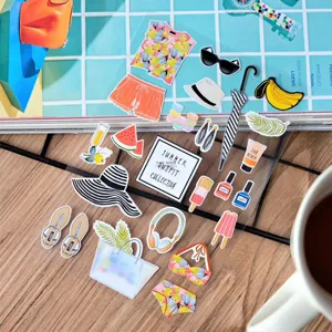 Ensemble d'autocollants décoratifs d'été, autocollants transparents mignons pour journal DIY.
