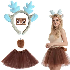 Bandeau de Bois de Cerf de Noël Jolies Oreilles d'Élan Cerceau de Cheveux en Peluche Accessoires de Cheveux de Fête pour Femmes et Enfants