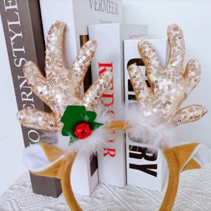Christmas reindeer antler headband with sequins and cute bell for holiday party dress up hair accessories