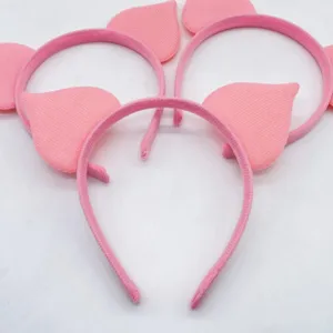 Pink pig ear headband details, cute plush hair hoop for cosplay party and holiday dressing.