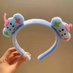 Adorable diadema de felpa azul para mujeres y niñas, aro de pelo suave de dibujos animados.