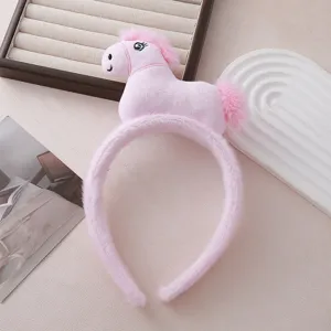 Bandeau de cheval en peluche rose mignon pour femme, serre-tête animal doux pour quotidien.