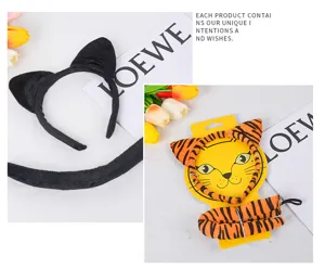 Ensemble serre-tête oreilles de chat et queue, parfait pour déguisement Halloween.