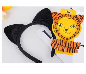 Joli ensemble de serre-tête oreilles de chat et queue rayée pour fête d'Halloween.