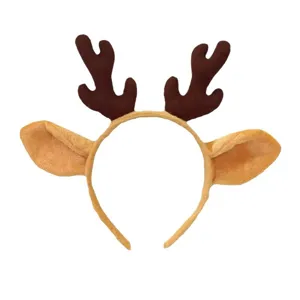 Serre-tete bois de renne de Noel avec oreilles en peluche douce pour accessoire de fete de vacances.