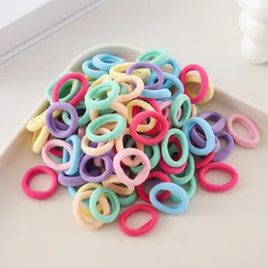 Detailed close-up view of colorful seamless hair ties, high elasticity and soft material.