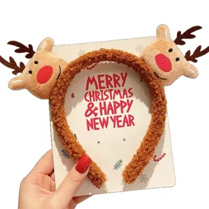 Christmas reindeer antler headband cute plush hair hoop holiday party photo costume accessory