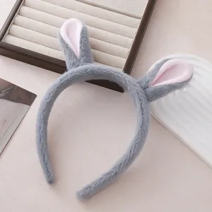 Serre-tête oreilles de lapin en peluche grise, accessoire de coiffure animal doux et mignon.