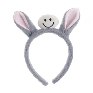 Joli bandeau d'oreilles de cheval en peluche grise avec visage triste pour enfants lavage