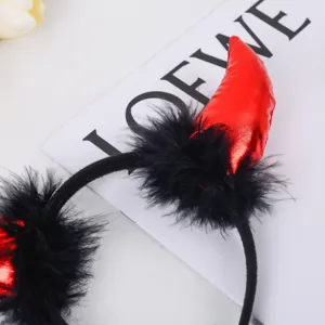 Diadema de cuernos de diablo rojos de Halloween con plumas negras, accesorio de fiesta.