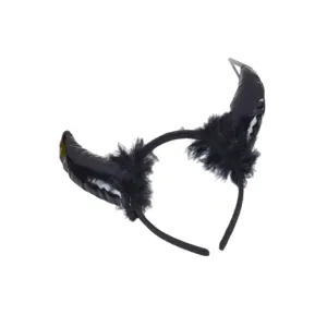 Diadema de cuernos de diablo negros con felpa peluda, ideal para fiestas y disfraces de Halloween.