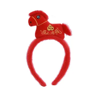 Serre tete en peluche cheval rouge mignon accessoire de cheveux festif du Nouvel An a
