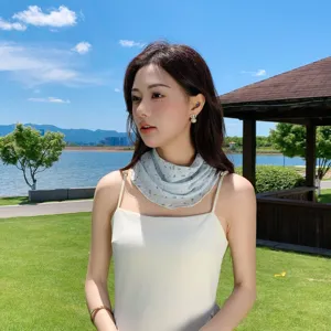 Lightweight floral chiffon sun protection neck mask and face veil for outdoor cycling and summer.