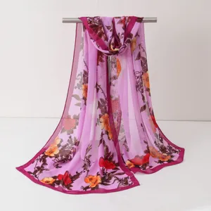 Femme long foulard mousseline imprime floral elegant pareo plage pour printemps
