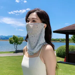 Summer sun protection face veil lightweight breathable chiffon floral neck cover for women