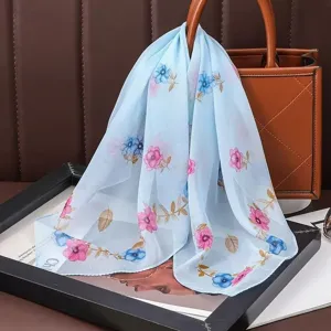 Floral Print Chiffon Square Scarf 60cm Lightweight Elegant Women Neck Scarf Hair Band
