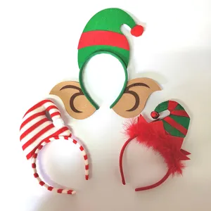 Christmas elf headband details, cute velvet hat hair hoop set for holiday party costumes.