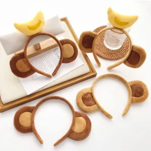 Cute Plush Monkey Ear Headband Cartoon Animal Hair Hoop Soft Wash Face Hair Accessories For Kids Girls Daily Wear