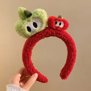 Cute Cartoon Plush Apple Headband Sweet Fruit Hair Hoop Soft Wash Face Hair Accessories For Women And Kids
