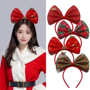 Christmas Big Bow Hair Hoop Sequin Fabric Festive Holiday Hair Accessories Party Hairband For Women And Girls