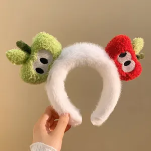 Cute plush apple headband fluffy white hair hoop cartoon face washing accessory