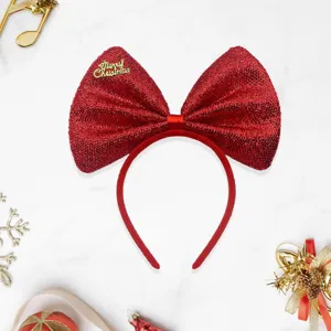 Red sequin bow headband christmas holiday hair accessory party headwear festive fashion details