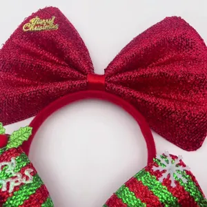 Festive Christmas Large Bow Headband Sparkly Fabric Hair Hoop Party Hair Accessories