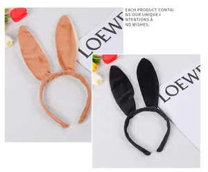Plush rabbit ear headband detail view, soft bunny hair hoop for party performance and cosplay.