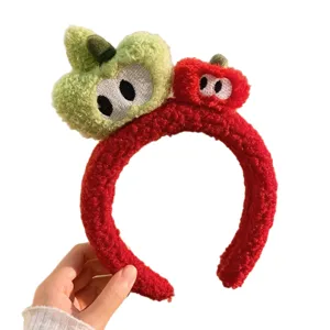 Cute plush apple headband, soft fuzzy hair hoop for daily face washing and sweet autumn winter styles.