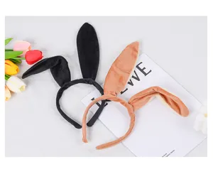 Plush rabbit ear headband cute long ears hair hoop black brown party costume hair accessories