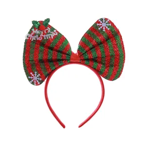 Christmas large bow headband red green sequin fabric hair hoop festive party headwear