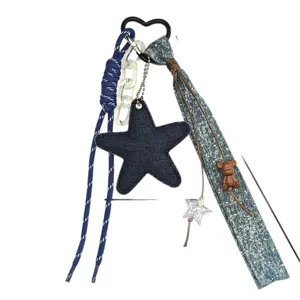 Denim bag charm keychain heart star cute trendy pendant aesthetic accessory for backpack handbag