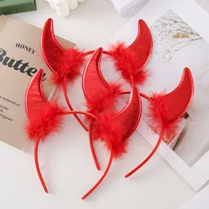 Halloween Devil Horn Headband Red Feather Hair Hoop Anime Style Cosplay Party Hair Accessories For Women Men