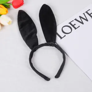 Black plush bunny ear headband cute velvet long rabbit ears hair hoop party costume headwear