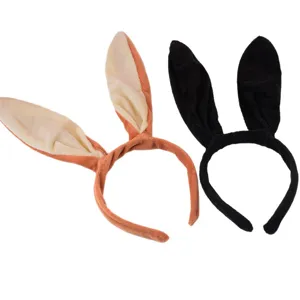 Plush bunny ear headbands, cute long ear hair hoops in brown and black for party dress up.