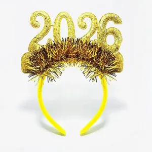 2026 New Year Headband Glitter Gold Number Hair Hoop Party Costume Photo Props Decor