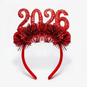 2026 New Year digital headband red sparkly party hair hoop celebration photo prop decor