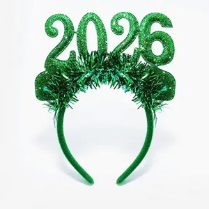 2026 new year party headband green tinsel sparkly holiday hair hoop for celebration photo prop