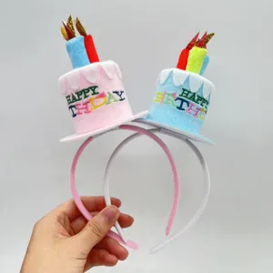 Birthday Party Cake Candle Headband Cute Plush Hair Hoop LED Light Festive Celebration Hair Accessories