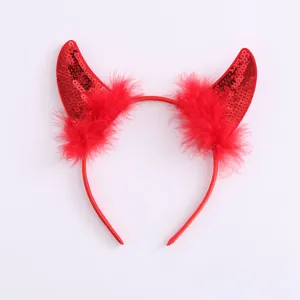 Roter Pailletten Teufelshörner Haarreif mit Federn für Halloween Party Kostüm Dekorative Haarschmuck
