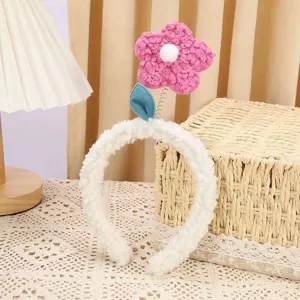 Cute plush floral headband with lamb wool band, sweet design hair hoop for daily cute style.