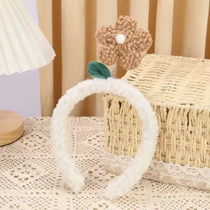 Cute lamb wool flower headband cute plush hair hoop fluffy women hair accessories sweet headwear