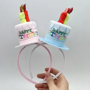 Birthday cake headband with candle and lights, cute party hair accessories for women.